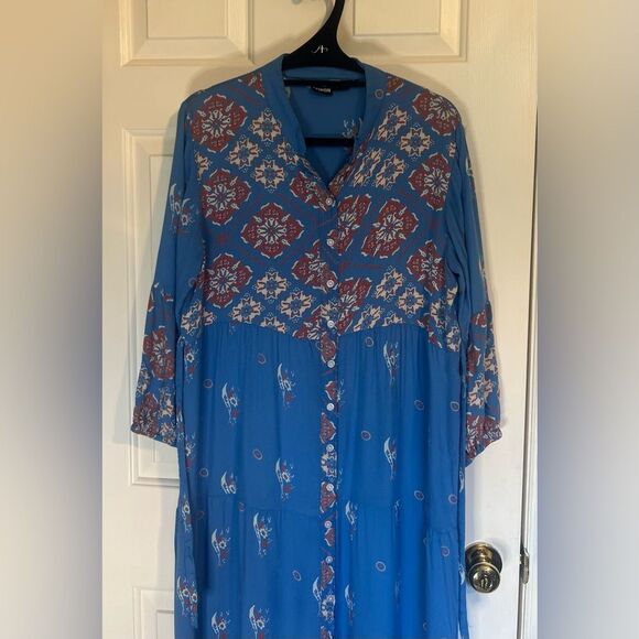 S.R. Fashion Vintage Blue Floral Midi Dress Sz Large - Picture 2 of 9